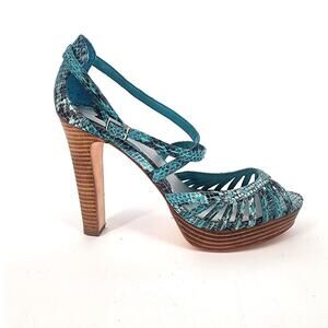 White House Black Market Teal Snakeskin Platform Sandals Women's Size 10M